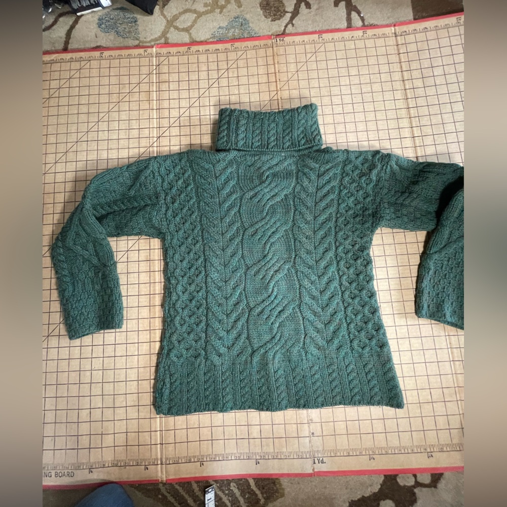Women's Teal Cable-Knit Turtleneck Sweater